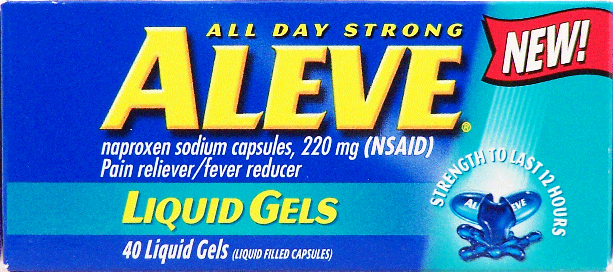 Aleve&nbsp;&nbsp;pain reliever/fever reducer, naproxen sodium capsules, 220 mg, liquid gels Full-Size Picture